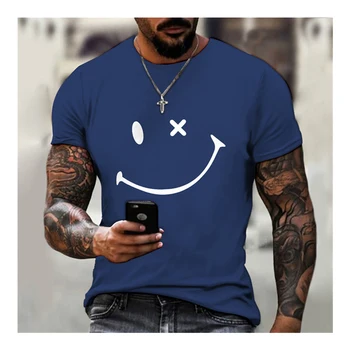 Лятна ежедневни мъжки нова лесна и удобна тениска с кръгло деколте и 3D принтом топ с къси ръкави за момчета от улыбающимся лице