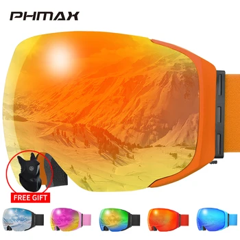 Магнитни ски очила PHMAX със защита от ултравиолетови лъчи, мъжки слънчеви очила за каране на сноуборд, спорт на открито, кънки на лед, ски, женски очила за сняг с шнорхел