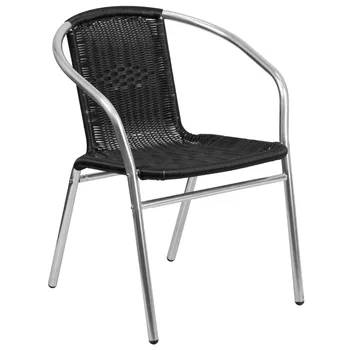 Мебелен търговски стол от алуминий и черен ратан за заведение на закрито и на открито