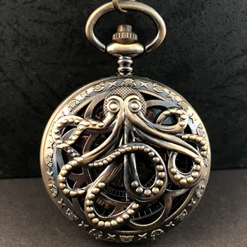 Механични часовници джобни в стил steampunk с виртуален скелет на октопода, римски цифри, персонални реколта мъжки часовници с верига-брелоком, директна доставка