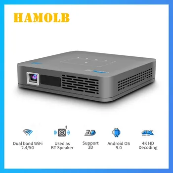 Мини проектор HAMOLB P15 4K Android 9.0 DLP-проектор, дневен домашно кино, проектор с поддръжка на 4k в прожектор 3d