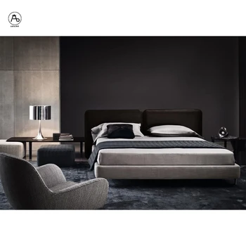 Минималистичные италиански дизайнерски стенни комплекти, легла, мебели за спални хотел ОТ ЕСТЕСТВЕНА КОЖА модерна луксозна легло queen-size с рамка в кобура