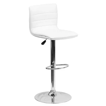 Модерен бар стол Betsy от бял винил, регулируеми по височина, с гръб, въртящ се стол с хромирана стойка