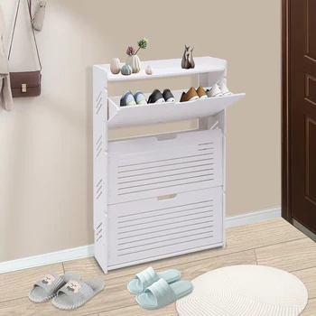 Модерен гардероб за съхранение на обувки Бял наклонен шкаф за обувки Стойка за обувки Шкаф за входно антре 3-слойный органайзер за обувки
