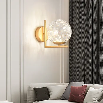 Модерен и уникален, с монтиран на стената лампа, хол, телевизионен фон, монтиран на стената лампа, креативна спалня, нощно шкафче, антре, просто златно стъкло