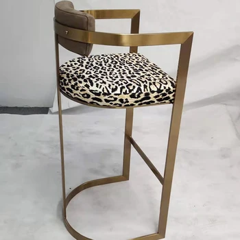 Модерен минималистичен златно покритие матово рамка от неръждаема стомана, бар столче за хранене, незаконченная мебели