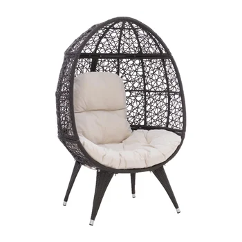 Модерен овалния стол Linon Kipling от ратан Egg за вътрешна и външна употреба, кафяв