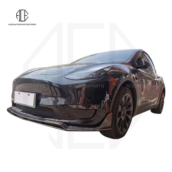 Модерен предната устна от въглеродни влакна, странични прагове колела вежда заден дифузьор, заден спойлер, широк бодикит за Tesla мода