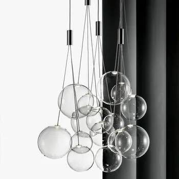 Модерните стъклени топката led висящи лампи в скандинавски стил, Кухня, Спалня и хол с маса за хранене, стая висящи лампи за помещения