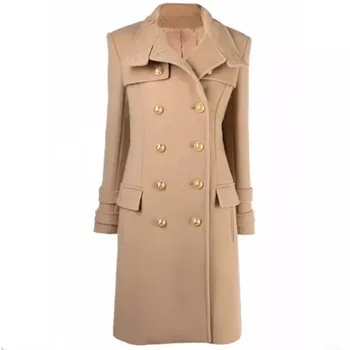 Модерно зимно двубортное дълга вълна палто OL, дамско елегантен и изискан офис на дамско горно палто от вълна смесовой