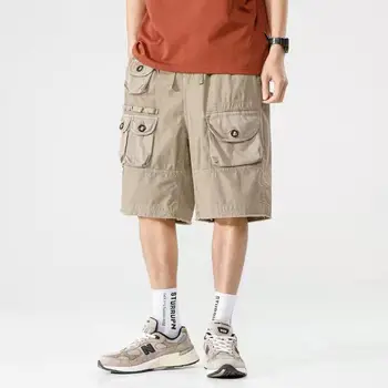 Модни дрехи, мъжки къси панталони-карго, летни памучни къси панталони, с много джобове, популярни мъжки памучни панталони, размер M-2XL