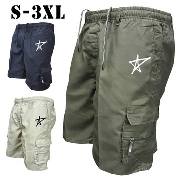 Модни летни мъжки къси панталони-карго, най-високо качество къси панталони, мъжки спортни къси панталони, модерни улични панталони със звездна принтом, S-3XL