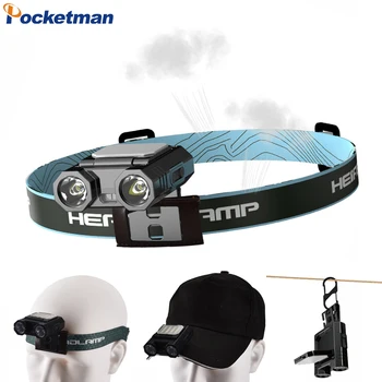 Мощен led налобный фенер с IR-датчик за движение, USB-акумулаторна главоболие фенер, скоба за капаци, лампа за къмпинг, туризъм, нощен риболов