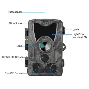 Мулти Ловна камера 1080P 16MP Trail Camera Водоустойчива IP65 фотоловушка Wildcamera на работното Време 0,3 с Инструменти за дивата разузнаване