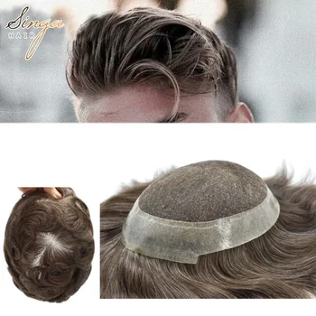Мъжка перука с пълна френски дантели, лека лента, прикрепляемая за смяна на коса, Австралия, реалистични изкуствена коса, производител на перуки