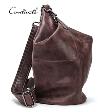Мъжка чанта през рамо CONTACT от естествена кожа с голям капацитет, мъжки ежедневни нагрудная чанта, поясная чанта, дамска чанта-незабавни посланици през рамо, чанти-незабавни посланици
