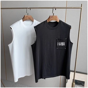 Мъжки и дамски тениска Mm6 23S, Проста и висококачествена тениска от 100% памук, 1:1, е Черно-бяла Лятна риза