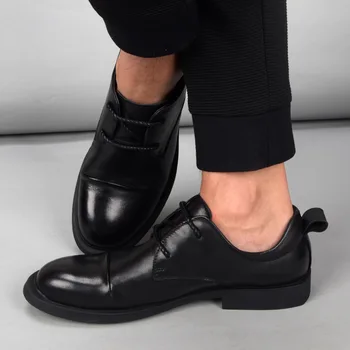 Мъжки модел обувки от естествена кожа в ретро стил, новост есента 2023, дизайнерска луксозна ежедневни бизнес ръчно изработени обувки, мъжки