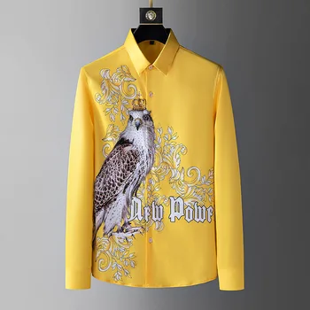 Мъжки нова висококачествена пролетна риза в британски стил с изображение на орел, бизнес случайни топ за партита