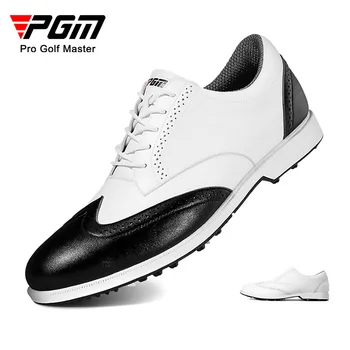Мъжки обувки за голф PGM с шипове, мъжки маратонки, водоустойчива устойчива на плъзгане ежедневни обувки в британски стил от микрофибър, кожа в черен и бял цвят XZ168