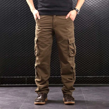 Мъжки панталони-карго с множество джобове, военна тактическа на горно облекло от памук цвят каки, директни ежедневни панталони за мъже Pantalon Militaire Homme