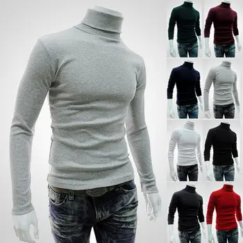 Мъжки пуловери, модни ежедневните свободни плътно прилепнали плетени пуловери, палта с дълъг ръкав, зимни памучен поло, обикновена върховете