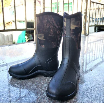 Мъжки улични рибарски ботуши с висока шнорхел, камуфляжные нескользящие ботуши от PVC, водоустойчив каучук обувки за къпане във вода, дъжд