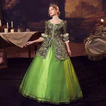 На 18-ти век, средновековна рокля в стил рококо, празничен костюм, маски, женски костюми, ретро cosplay, маски, Хелоуин, зелен