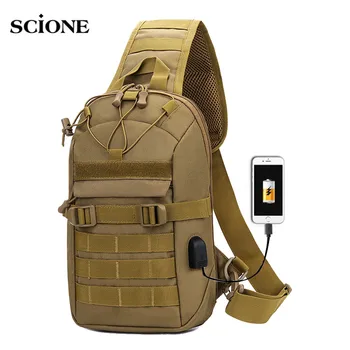Нагрудная чанта за зареждане чрез USB, военен-тактически нож през рамо, чанта за риболов, къмпинг, туризъм, пътен дамска чанта, Mochila, открит XA873WA