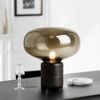 Настолна лампа от мраморно стъкло в стил постмодерното, декорация на спалнята, в съседство с лампа, луксозни черни настолни лампи за дневна, кабинет, настолна лампа E27