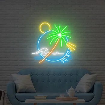 Неонова реклама във формата на палмови дървета, за детска стая за игра, монтиране на украса, неонови светлини, спалня, изработени по поръчка led светлинни знаци ръчно изработени