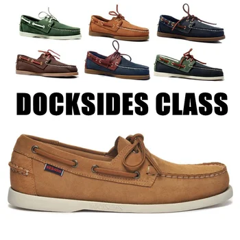 Неподправена обувки за докове Sebago - кожени обувки-лодка премиум-клас дантела с остри пръсти, 20% LM002