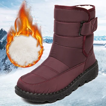 Нескользящие непромокаеми зимни обувки за жени, зимни ботильоны от дебели плюшени, дамски обувки на платформа, водене жив топлина, обувки с памучна подплата