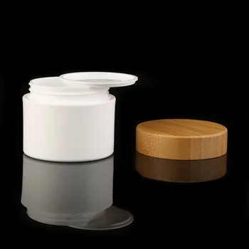 Нов дизайн 100 гр естествен бамбук в Дървена капак Пластмасова банка за опаковки на козметичен крем Банка за опаковане на крем Дървена капачка на бутилка за крема от Бяла пластмаса полипропилен
