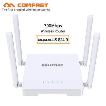 Нов домашен Безжичен Wi-Fi рутер Comfast CF-N1 300 Mbit/с с 1 порт, Wan + 4 Lan RJ-45 Wi-fi Рутер и 4 * външна антена 5dBi