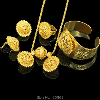 Нов етиопски комплект бижута 24-каратово Злато цвят Висулка/колие/обеци/гривна/пръстен Африкански сватбена украса в Еритрея