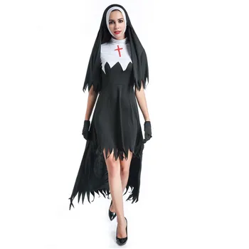 Нов стил, костюм за cosplay, сестри, модерен черен женски секси костюм монахиня, форма на монах-призрак арабската религия, нарушения на сърдечния рокля
