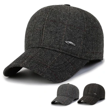 Нова бейзболна шапка за защита на ушите Winter Tide, градинска удебелена вълнена топла мъжка шапка за татко, вязаная дизайнерски регулируема бейзболна шапка-снэпбэк
