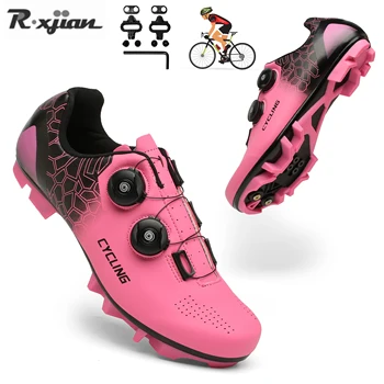 Нова велосипедна обувки Мтб, Дамски Розов Висококачествена нескользящая самоблокирующаяся Обувки за Шоссейного на Велосипеда, Мъжки Обувки за Триатлон, спортове На Открито, Велосипедни обувки