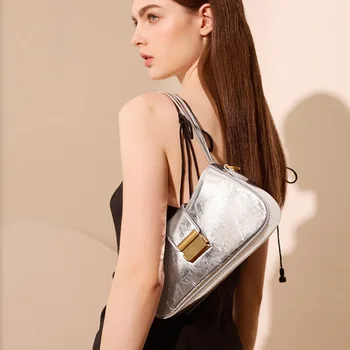 Нова тенденция, усещане за висока класа, женствена чанта от естествена кожа, с модерна и лесна чанта под мишниците, чанта през рамо с голям капацитет
