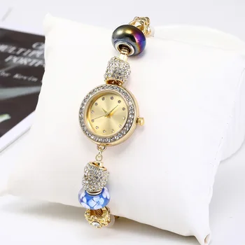Новата двойка гривни, часовници, модни дамски часовник, кварцов часовник с диаманти от неръждаема стомана, декорация на ръчен часовник, перлени дамски часовници Reloj