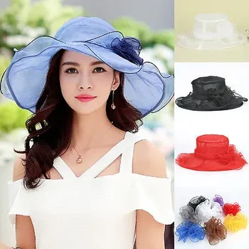 Новата женска шапка с широка периферия, слънчеви плажни шапки с цветен печат, гъвкави сламена шапка, летни шапки за жени
