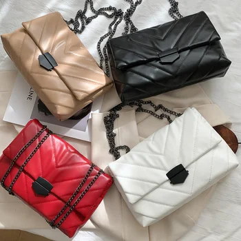 Нови ежедневни чанти през рамо с веригата за жени, модни проста чанта през рамо, дамски чанти, дамски чанти-незабавни посланици от изкуствена кожа