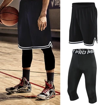 Нови спортни баскетболни шорти за мъже, за тренировки във фитнеса, компресия гамаши 3/4, панталони за джогинг, къси панталони за джогинг, спортно облекло