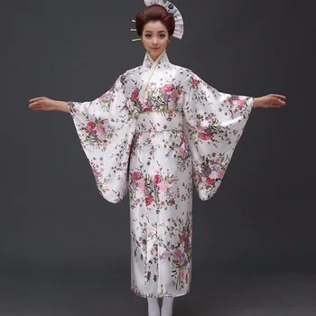 Ново записване, традиционно японско атласное кимоно, класическа юката с Оби, сексуална винтажное женствена рокля за абитуриентски бал в едно цвете, един размер