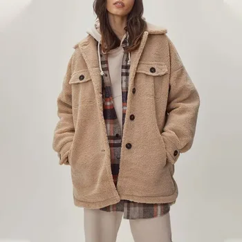Ново зимно палто в голям размер за жените, обикновен якета, плюшени палто, дебели топли върхове, свободни паркове