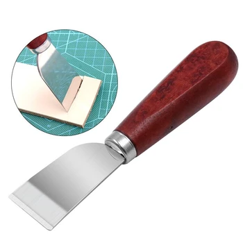 Нож за почистване на кожата, инструмент за резба върху кожата с дървена дръжка, за заточване на нож, инструмент за изтъняване, лопата