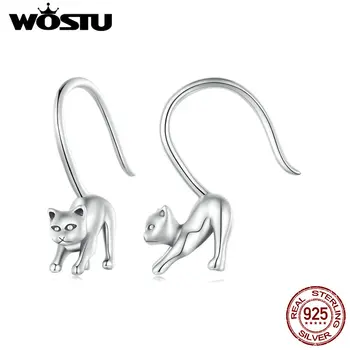 Обеци-kitties от сребро 925 проба WOSTU серията Animal Пет за жени, ушни катарами за момичета, оригинални бижута, подарък за парти, идеален подарък