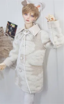 Облекло за кукли BJD отговаря до размера на 1/3 1/4 чичо, палто в черно-бялата клетка/ориз с кожа яка, аксесоари за кукли от 2 цвята