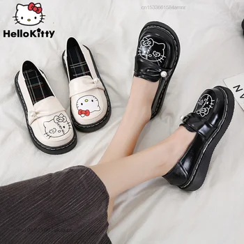 Обувки Hello Kitty JK с кръгла Пръсти В Японски Корейски Стил, Обувки от Мека Кожа Върху плоска Подметка, Дамски Студентски Мода, Градинска Обувки в стил Лолита
